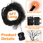 [ 8 Modes & Timer ] 6 Ft 45 LED Halloween Willow Vine Twig Garland Decorations with Orange Lights, Halloween Garland with Battery Operated Waterproof for Home Indoor Wall Fireplace Mantle Decor