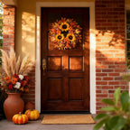 MAINGKAUNG Fall Wreath 22 Inch Fall Wreaths for Front Door with Orange Pumpkins Sunflower Berries Maple Leaf Autumn Wreath for Indoor Outdoor Thanksgiving Harvest Festival Celebrations