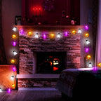 Halloween Lights Decorations, 16.4 FT 30 LED Pumpkin Bat Ghost Spooky Battery Operated Cute Orange and Purple String Lights Cozy Remote Timer 8 Lighting Modes Twinkle Indoor Outdoor Window Porch Decor