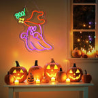 Halloween Ghost Neon Sign for Wall Window Decor, BOO Neon Signs for Halloween Party Decorations, USB Powered Little Ghost LED Lamp for Bedroom Club Bar
