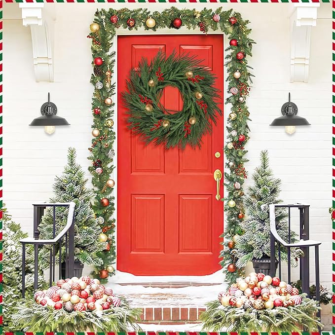 26 inch Norfolk Pine Wreath,Christmas Wreaths for Front Door,Artificial Real Touch Wreath for Door Wall Windows Mantle Outdoor Christmas Decoration