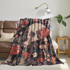 TZLXRVC Skull Mushroom Forest Throw Blanket, Warm Flannel Blankets Dark Botanical with Flower, Goth Halloween Decor and Gifts, Soft Cozy Throws, 50"X60" for Bedroom Couch Travel Office