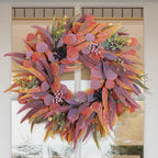 Fall Wreaths for Front Door 24 Inch, Outdoor Wreaths with Artificial Willow Leaves and Berries, Autumn Wreath for Front Door Indoor Wall Window Farmhouse Thanksgiving Halloween