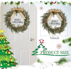 Lighted Christmas Artificial Cedar Wreath for Front Door with Hanger Christmas Wreaths Faux Norfolk with Velvet Bow LED Lights Jingle Bells Pinecone Berries Indoor Window Xmas Holiday Decor(Gold)