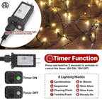 2Pack Connectable Total 132Ft 400 LED Christmas Lights with Timer, Green Wire Fairy Starry String Lights Plug in, 8 Modes and Memory, forIndoor Outdoor Xmas Tree Wedding Party Decoration,Warm White