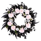 National Tree Company Artificial Pretty Morbid Pink Carnation Halloween Wreath, Black, Silver Pumpkins, 26inch