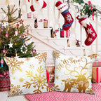 Lanpn White and Gold 18x18 Christmas Pillow Covers Set of 4, Decorative 18 Inch Navy Winter Snowflake Throw Pillow Case Xmas Cushion Cover for Indoor House Sofa Gold