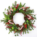 MG MagicGarden Christmas Wreaths for Front Door 20 Inches Artificial Christmas Wreath with Red Holly Berries Pine Needles Pine Cones Candy Canes for Xms Holidays