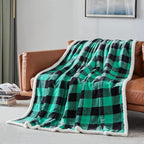 Touchat Sherpa Green and Black Buffalo Plaid Christmas Twin Blanket 60" X 70", Fuzzy Fluffy Soft Cozy Blanket, Fleece Flannel Plush Microfiber Blanket for Couch Bed Sofa (Green and Black)