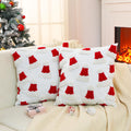 Mixweer 2 Pcs Tufted Christmas Throw Pillow Cover 18 x 18 Inch Santa Hat Pillow Covers 3D Xmas Pillows Case Decorative Soft Cushion Cover for Sofa Couch Bed Room