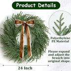 Christmas Decorations -24 Inch Christmas Wreath, Norfolk Pine Wreath, Christmas Wreaths for Front Door, Christmas Door Wreath with Bow Ribbon for Home Table Wall Window Indoor Outdoor
