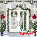 Christmas Wreath for Front Door Artificial Half Circle Wreaths with Bell Pine Cones Red Berries Eucalyptus Leaves Outdoor Wreath for Farmhouse Front Porch Window Christmas Decorations