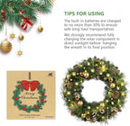 Solar Christmas Wreath 24 Inch Pre-Lit Solar 50 Led Artificial Wreath for Front Door Window Home Decor Decorated with Golden Pine Cones Christmas Balls Glitter Pine Branches (2402)