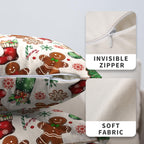Kwlegh Christmas Pillow Covers 18x18 Set of 2 Gingerbread Man Throw Pillow Covers Xmas Tree Socks Gloves Snowflakes Pillow Case for Holiday Decor Couch Sofa