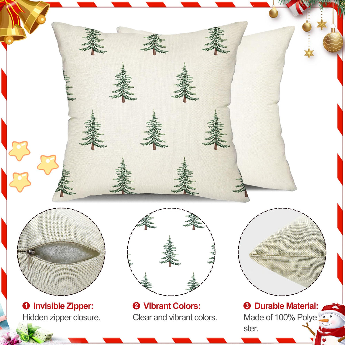 DFXSZ Christmas Pillow Covers 18x18 inch Set of 2 Christmas Tree Decorative White Throw Pillow Covers Winter Famliy Decoration for Home Couch TH-30B18