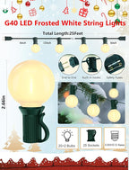 25Ft Outdoor Christmas Lights, Dimmable G40 LED Patio String Lights with 27 Frosted White Globe Bulbs, Green Wire Outdoor Christmas Decorations Lights Waterproof for Wedding Party Porch Backyard