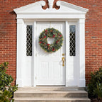 FR Artificial Pre-Lit Fir Christmas Wreath Holiday Accent Decoration, Wintry Pine, Decorated with Pine Cones Berry Clusters Frosted Branches, with LED Lights for Door, Mantel 20 Inch