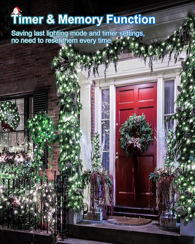 Total 710FT 1800 LED Christmas Lights, 2 Packs 900 LED Outdoor String Waterproof, Timer & Memory, 8 Modes Dimmable Plug in Fairy for Outside Tree Holiday Party Wedding Decor, Cool White