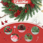Christmas Wreaths for Front Door,Winter Wreaths for Indoor and Outdoor Decorations,Christmas Door Wreath with Pine Cones and Leaves,Berries,Wood Sign for Decor