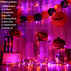 Joomer Orange Purple Halloween Lights, 66ft 200 LED Battery Operated String Lights Waterproof with 8 Modes & Timer Function for Halloween Outdoor Indoor Decorations
