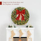 Best Choice Products 36in Pre-Lit Christmas Wreath w/Berries & Pinecones, Large Artificial Indoor/Outdoor Decor for Door, Mantel w/Red Bow, Plug-in
