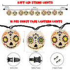 Abeja Halloween White Lantern String Lights, 8.5Ft Grimace White Nylon Lantern Lights with 10 Mini LED Bulbs, Halloween Outdoors String Light for Garden Home Party