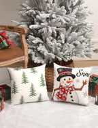 TOYPOPOR Christmas Decorations, Double Sided Plaid Throw Pillow Covers 18x18 Inches Set of 4, Christmas Tree, Snowflakes, Merry Christmas, Snowman Reindeer Winter Holiday Pillowcase for Sofa Couch
