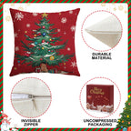 Artscope Christmas Tree Snowman Throw Pillow Covers 18x18 Inch Set of 4, Let It Snow Holly Jolly Winter Hoilday Christmas Decoration Pillow Cases for Home Sofa Couch Decor-Red