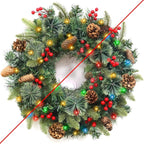 Christmas Wreaths for Front Door, Prelit Christmas Wreath with 30 Warm White & Colorful Lights 8 Modes Timer Pinecones Berried Norfolk Pine Wreath 20 Inch Xmas Wreath Decorations for Door Wall Windows