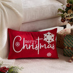 yeshttdy Merry Christmas Pillow Covers 12x20 Inch Embroidery Snowflake Xmas Decorative Lumbar Throw Pillow Cover Winter Holiday Pillow Case Cushion Cases for Sofa Couch Living Room Decorations Red