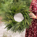 Somikis 24 Inch Christmas Wreaths for Front Door, Real Touch Norfolk Pine & Cedar Wreath for Winter Indoor & Outdoor Porch Windows Wall, Realistic Artificial Wreath Home Decor
