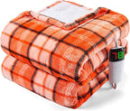 Heated Blanket Electric Twin Size,62X84 Orange Blanket,Plaid Soft Sherpa Heating Blankets Warmer Gift for Grandma Women Adults Halloween Washable