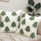 Mixweer 2 Pcs Christmas Pillow Covers 18x18 Inch Neutral Christmas Tree Embroidery Throw Pillow Covers Decorative Throw Cushion Case for Xmas Winter Holiday Decoration (White)