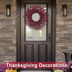 26 Inch Realistic Fall Wreaths for Front Door Outside Autumn Wreath Outdoor Indoors Fall Decorations for Home Thanksgiving Halloween Holiday Decorations Clearance for Wall Porch Door (Wine Red)