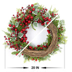 LLZLL Christmas Wreath for Front Door 20 Inch Indoor Christmas Wreaths Artificial Red Berry Wreath with Norfolk Pine and Holly Leaf for Holiday Celebrations