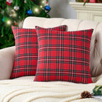 Red Tartan Plaid Christmas Decorative Throw Pillow Covers 18x18 Set of 2, Red Plaid Christmas Decor Tartan Pillows for Couch Bed & Living Room, Retro Classic Xmas Decorations for Winter Holiday