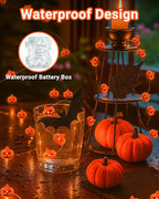 btfarm Halloween Pumpkin String Lights Decorations, 16.4 FT 50 LED Orange Fairy Lights Battery Operated with Remote Timer Waterproof for Indoor Outdoor Home Halloween Party Decorations