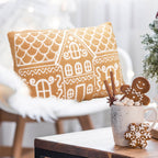 Tudomro Christmas Gingerbread House Pillow Covers 12x20 Inch Gingerbread House Shaped Embroidered Sherpa Holiday Decorative Throw Pillow Cases for Xmas Home Bedroom Couch(Retro,Brown)