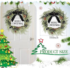 Lighted Christmas Wreath for Front Door with Metal Hanger 16'' Artificial Norfolk Wreath with Velvet Bow LED Lights Jingle Bells Pinecone Berries Christmas Holiday Winter Decor(Black)