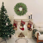 2PC Real Touch Pine Christmas Wreath 24 Inch Christmas Wreaths for Front Door Winter Wreath Artificial Green Wreaths Outdoor Christmas Decorations Indoor Outside Window Home Holiday Thanksgiving