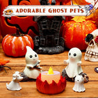 SOMITO 2025 Ghost Campfire Nightlight, Spooky Ghost Halloween Decorations Indoor, Cute Halloween Ghost Figurine, Funny Halloween Decor for Home Mantel Tabletop Party (with Cat and Dog)