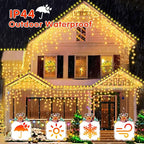 52FT 512LED Christmas Lights Outdoor Waterproof Curtain Lights with 8 Modes Timer Hanging Fairy Lights Plug in String Lights for Holiday Wedding Party Decoration(Warm White)