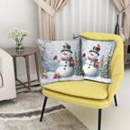 Evlaschin Snowman Pillow Covers Set of 2 Winter Snowflakes Birds Christmas Decorative Throw Couch Pillowcases Cotton Linen Double Sided 20x20 Inches Xmas Trees Holiday Indoor Outdoor Cuchion Covers