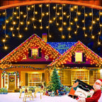 XURISEN 66ft Christmas Lights Decorations Outdoor, 640 LED 8 Modes Curtain Fairy Lights with 120 Drops,Plug in Waterproof Timer Memory Function for Christmas Holiday Wedding Party Decor(Warm White)