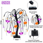 Halloween Table Decorations 18 Inch 36 LED Halloween Willow Tree with Pumpkin Bat Ghost Lights, Timer/USB/Battery Operated Black Halloween Tree Spooky Halloween Decorations Indoor Home Party Room Gift