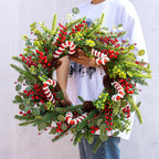 MG MagicGarden Christmas Wreaths for Front Door 20 Inches Artificial Christmas Wreath with Red Holly Berries Pine Needles Pine Cones Candy Canes for Xms Holidays