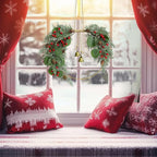 Christmas Wreath for Front Door Artificial Half Circle Wreaths with Bell Pine Cones Red Berries Eucalyptus Leaves Outdoor Wreath for Farmhouse Front Porch Window Christmas Decorations