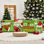 BOGGEUSS Christmas Throw Pillows Covers 18x18 Set of 4 Green Elf Pillow Covers Christmas Decorations for Home Sofa Couch Bed