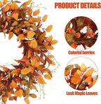 Sggvecsy Artificial Fall Wreath 21’’ Autumn Front Door Wreath with Fall Leaves Small Pumpkins Cluster of Berries for Outside Indoor Wall Window Festival Thanksgiving Fall Harvest Autumn Decor