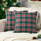 Green Tartan Plaid Christmas Decorative Throw Pillow Covers 18x18 Set of 2, Green Farmhouse Christmas Decor Buffalo Plaid Pillows for Couch & Living Room, Traditional Country Xmas Decorations